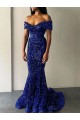 Shop Mermaid Off the Shoulder Sleeveless Long Sweep Train Velvet Sequin Prom Dress Ottawa