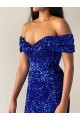 Shop Mermaid Off the Shoulder Sleeveless Long Sweep Train Velvet Sequin Prom Dress Ottawa