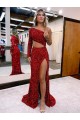 Shop Mermaid One Shoulder Long Sleeves Long Sweep Train Velvet Sequin Prom Dress with High Slit Ottawa