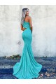 Shop Mermaid One Shoulder Sleeveless Long Sweep Train Velvet Sequin Prom Dress Ottawa