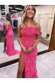 Shop One Shoulder Sleeveless Long Sweep Train Velvet Sequin Prom Dress with Side Slit Ottawa