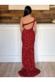 Shop One Shoulder Sleeveless Long Sweep Train Velvet Sequin Prom Dress Ottawa