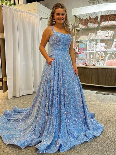 Shop A-Line Scoop Sleeveless Long Court Train Velvet Sequin Prom Dress Ottawa