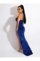 Shop Long Sweep Train Spaghetti Straps Sleeveless Velvet Sequin Prom Dress with Slit Ottawa