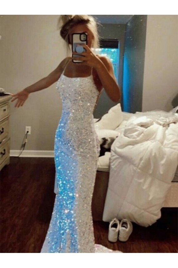 Shop Long Spaghetti Straps Sleeveless Sweep Train Velvet Sequin Prom Dress Ottawa