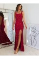 Shop Square Neck Sleeveless Long Velvet Sequin Prom Dress with Slit Ottawa