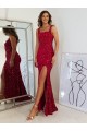 Shop Square Neck Sleeveless Long Velvet Sequin Prom Dress with Slit Ottawa