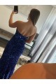 Shop Strapless Sleeveless Long Sweep Train Velvet Sequin Prom Dress with Side Slit Ottawa