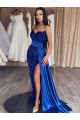 Shop Sweetheart Sleeveless Long Sweep Train Velvet Sequin Prom Dress with Slit Ottawa
