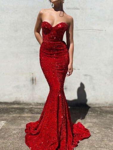 Shop Mermaid Sweetheart Sleeveless Long Court Train Velvet Sequin Prom Dress Ottawa