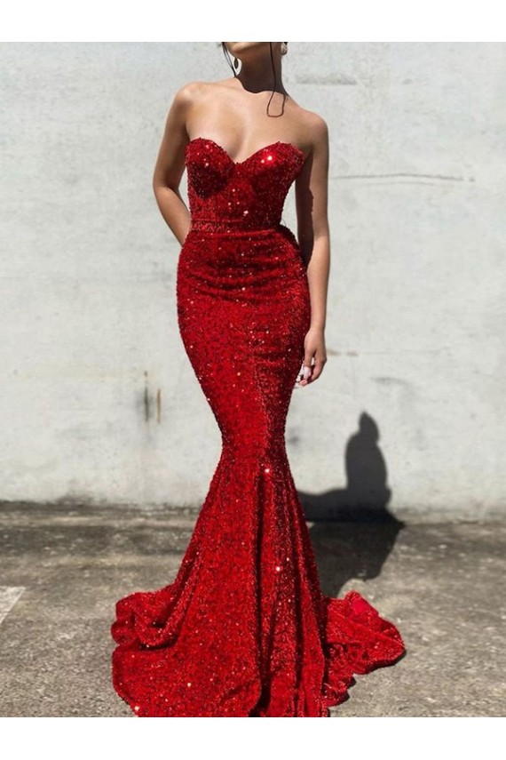 Shop Mermaid Sweetheart Sleeveless Long Court Train Velvet Sequin Prom Dress Ottawa