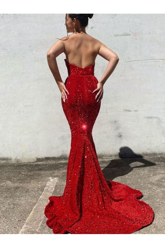 Shop Mermaid Sweetheart Sleeveless Long Court Train Velvet Sequin Prom Dress Ottawa