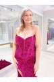 Shop Long Sweetheart Sleeveless Sweep Train Velvet Sequin Prom Dress with Slit Ottawa