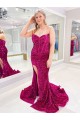 Shop Long Sweetheart Sleeveless Sweep Train Velvet Sequin Prom Dress with Slit Ottawa