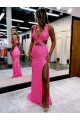 Shop Long V-Neck Sleeveless Sweep Train Velvet Sequin Prom Dress with High Slit Ottawa
