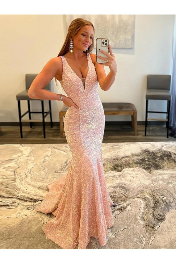 Shop Deep V-Neck Sleeveless Long Low Back Velvet Sequin Prom Dress Ottawa