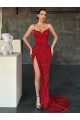Shop V-Neck Sleeveless Long Sweep Train Velvet Sequin Prom Dress with High Side Slit Ottawa