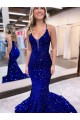 Shop Mermaid V-Neck Sleeveless Long Court Train Velvet Sequin Prom Dress Ottawa