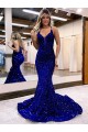 Shop Mermaid V-Neck Sleeveless Long Court Train Velvet Sequin Prom Dress Ottawa