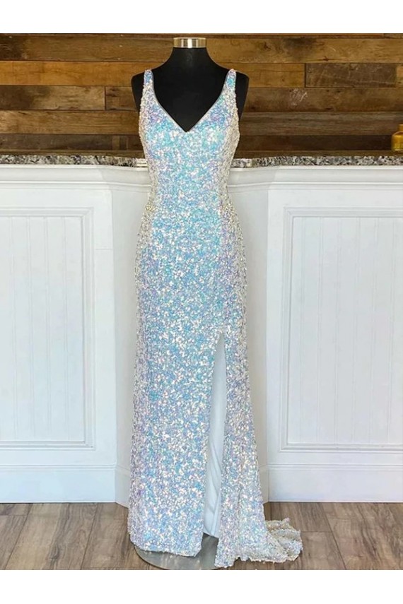Shop V-Neck Sleeveless Long Sweep Train Velvet Sequin Prom Dress Ottawa