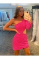 Shop One Shoulder Long Sleeves Short Velvet Sequin Prom Dress Ottawa
