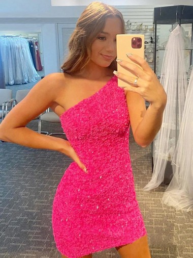 Shop Short One Shoulder Sleeveless Velvet Sequin Prom Dress Ottawa