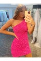 Shop Short One Shoulder Sleeveless Velvet Sequin Prom Dress Ottawa