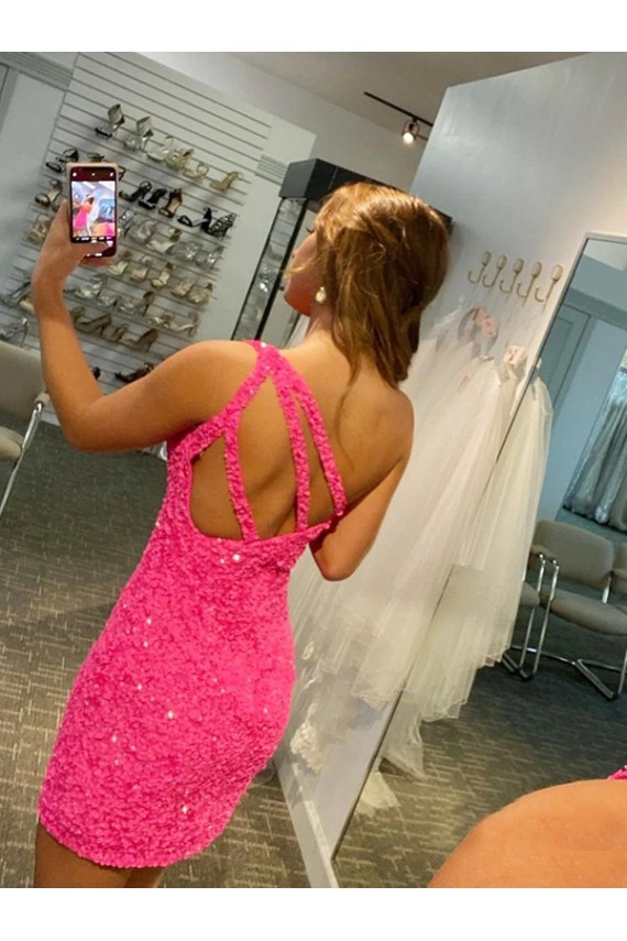 Shop Short One Shoulder Sleeveless Velvet Sequin Prom Dress Ottawa