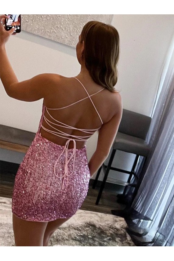 Shop Spaghetti Straps Sleeveless Short Velvet Sequin Prom Dress Ottawa