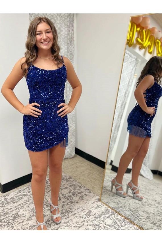 Shop Spaghetti Straps Backless Sleeveless Short Velvet Sequin Prom Dress Ottawa