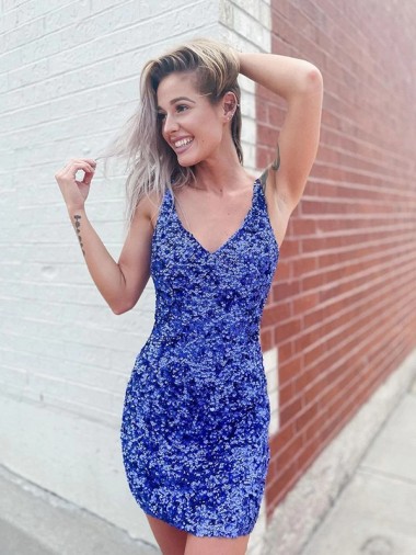 Shop Short Velvet Sequin V-Neck Sleeveless Prom Dress Ottawa