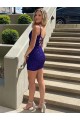 Shop Short V-Neck Sleeveless Velvet Sequin Prom Dress Ottawa