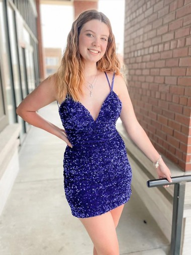 Shop Sleeveless Short Velvet Sequin V-Neck Prom Dress Ottawa