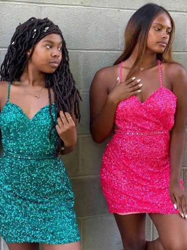 Shop V-Neck Sleeveless Short Velvet Sequin Cocktail Dress Ottawa