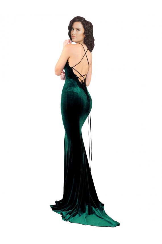 Shop High Neck Formal Stretch Velvet Bridesmaid Dress / Prom Dress with Black Lace Embroidery Ottawa
