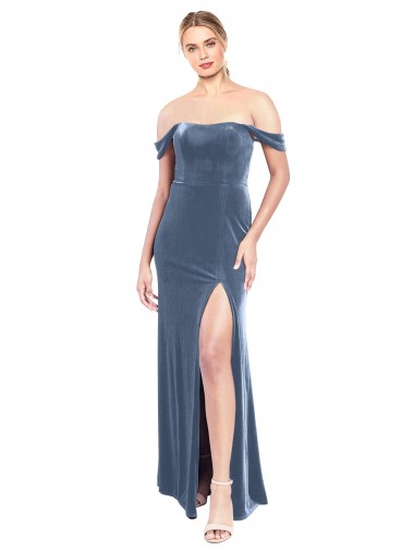 Shop Draped Sleeves Wide Scoop Neck Off the Shoulder Velvet Bridesmaid Dress / Prom Dress Ottawa