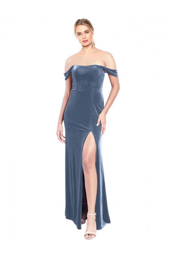 Shop Draped Sleeves Wide Scoop Neck Off the Shoulder Velvet Bridesmaid Dress / Prom Dress Ottawa