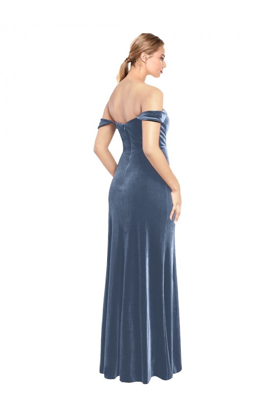Shop Draped Sleeves Wide Scoop Neck Off the Shoulder Velvet Bridesmaid Dress / Prom Dress Ottawa