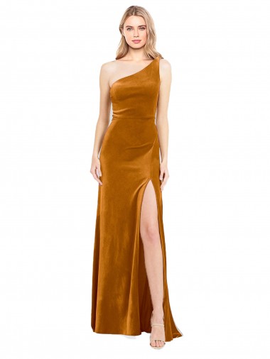 Shop Sleek One Shoulder Long Formal Velvet Bridesmaid Dress / Prom Dress Ottawa