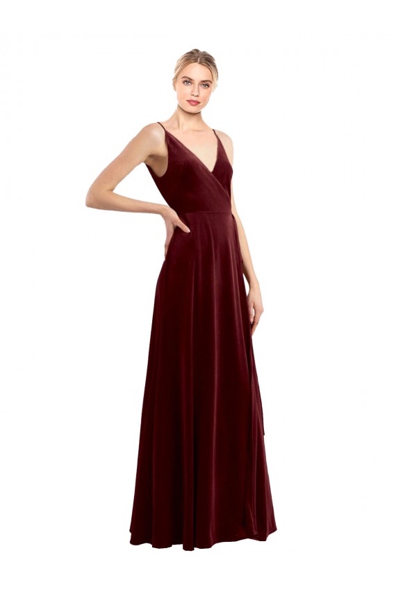 Shop Faux Wrap V-Neck Sleek Long Formal Velvet Bridesmaid Dress / Prom Dress Ottawa