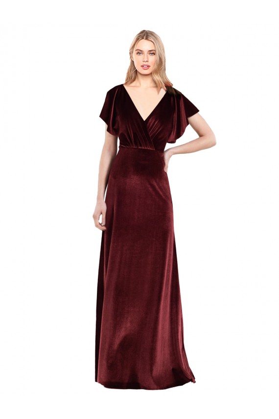 Shop Flutter Sleeves Open Back Long Velvet Bridesmaid Dress / Prom Dress Ottawa