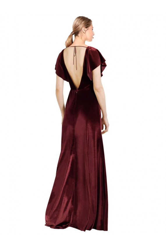 Shop Flutter Sleeves Open Back Long Velvet Bridesmaid Dress / Prom Dress Ottawa