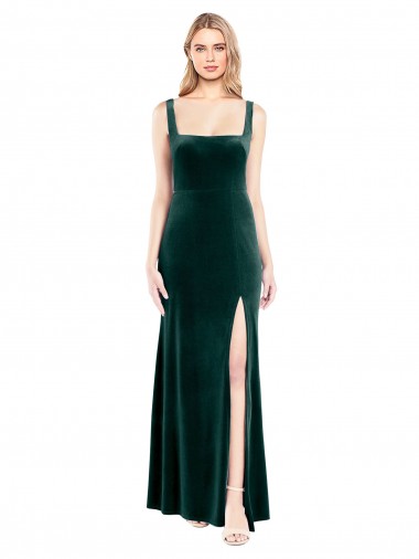 Shop Square Neck Full Length Velvet Bridesmaid Dress / Prom Dress with Side Slit Ottawa