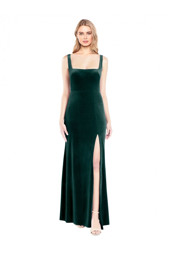 Shop Square Neck Full Length Velvet Bridesmaid Dress / Prom Dress with Side Slit Ottawa