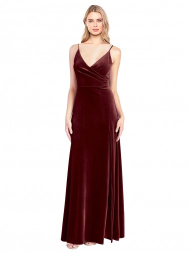 Shop Faux Surplice Neckline Slim A-Line Long Velvet Bridesmaid Dress / Prom Dress Ottawa