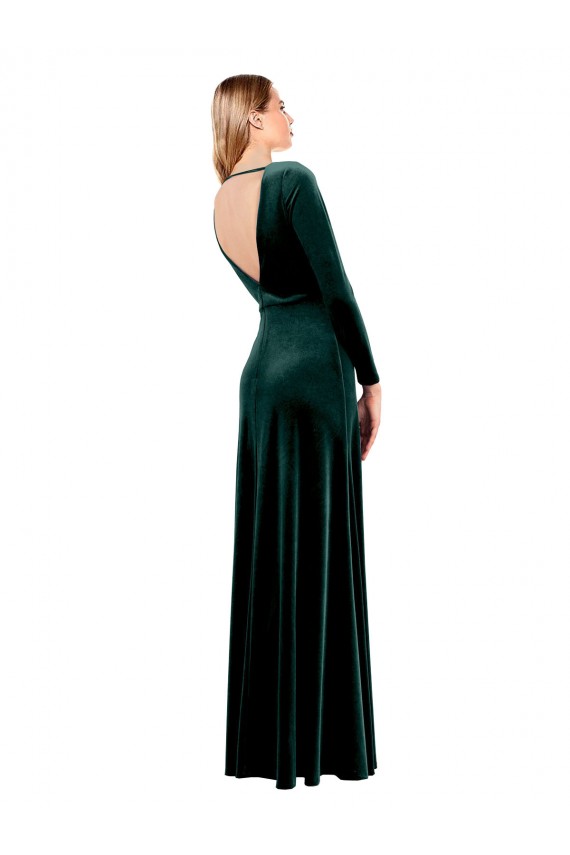 Shop Plunging V-Neckline Long Sleeves Open Back Velvet Bridesmaid Dress / Prom Dress Ottawa