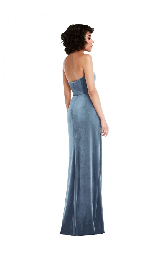Shop Strapless Formal Velvet Maxi Bridesmaid Dress / Prom Dress with Draped Skirt Ottawa