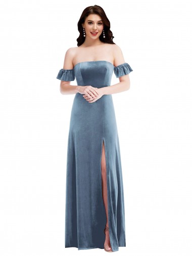 Shop Ruffle Sleeve Off the Shoulder Velvet Maxi Bridesmaid Dress / Prom Dress Ottawa