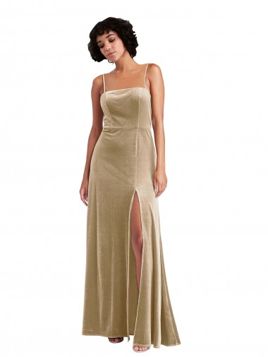 Shop Square Neck Formal Velvet Maxi Bridesmaid Dress / Prom Dress with Front Slit & Pockets Ottawa