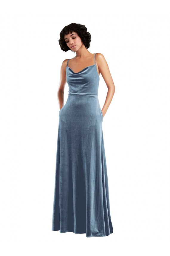 Shop Sleek Cowl Neck Velvet Maxi Bridesmaid Dress / Prom Dress with Pockets Ottawa